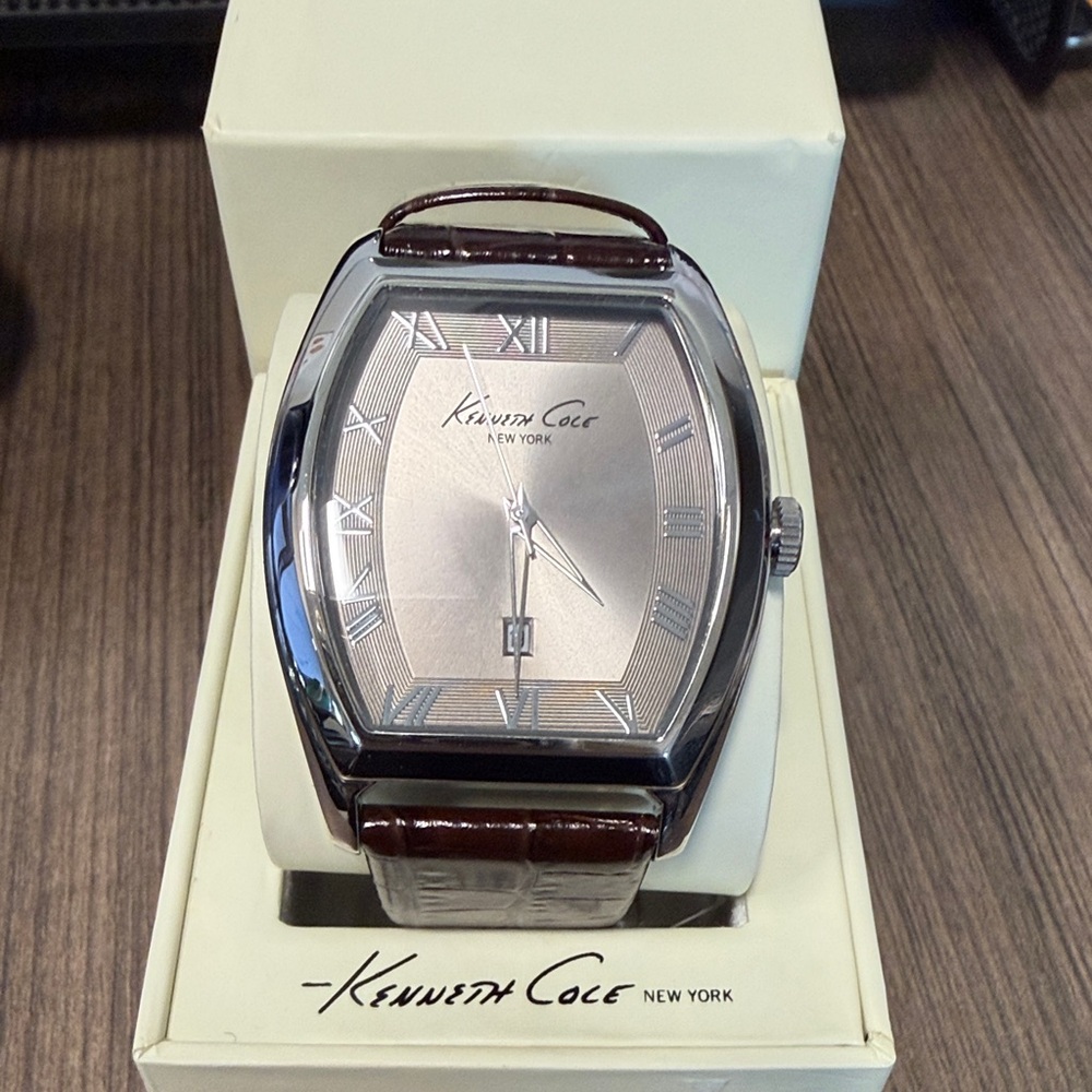 Kenneth Cole New York Silver Dial with Brown Leather Strap Watch